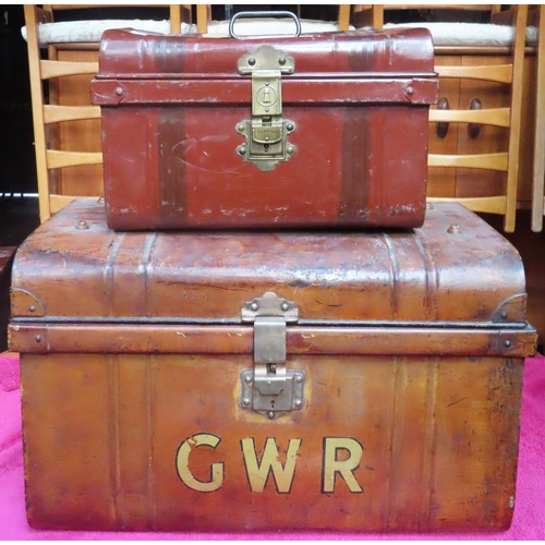 116 - Vintage GWR (Great Western Railway) travel trunk. plus another smaller travel trunk