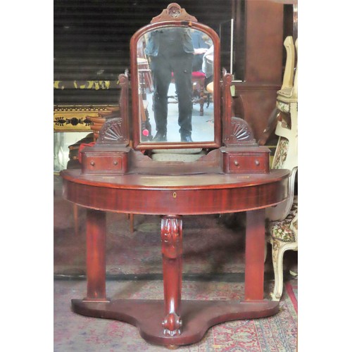 110 - Victorian Mahogany half moon dressing table. App. 142cm H x 107cm W x 50cm D