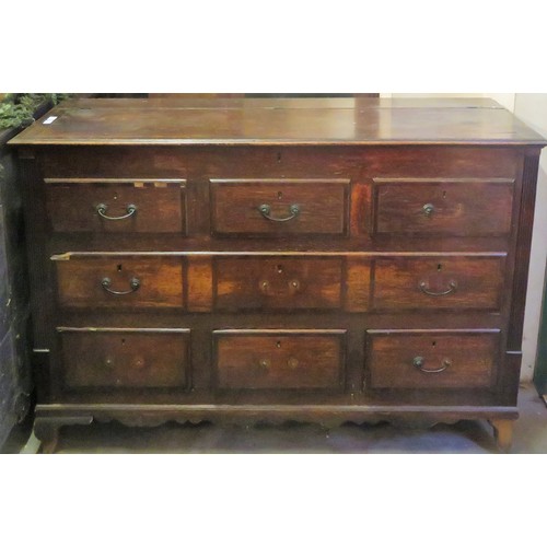 16 - 19th century oak dower chest, fitted with three false drawers. Approx. 99cms H x 144cms W x 54.5cms ... 