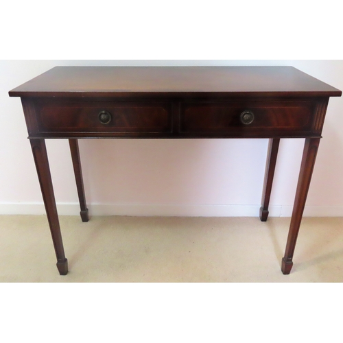 72 - 20th century inlaid mahogany two drawer console table. Approx. 83cms H x 109cms W x 45cms D