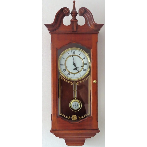 81 - 20th century wooden and glass cased German wall clock. Approx. 88cms H x 33cms W x 21cms D