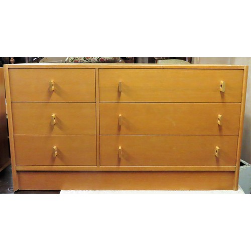 75 - Stag mid 20th century light oak six drawer chest. Approx. 67cms H x 121cms W x 42cms D