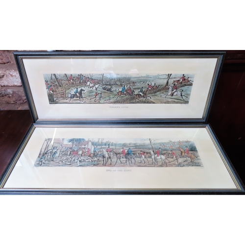 112 - Pair of 19th century aquatinted engravings - Breaking Cover & End of the Hunt. Approx. 15cms x 53cms