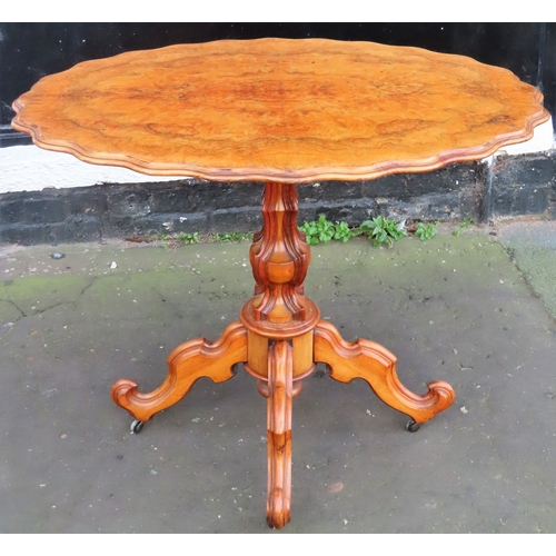 5 - 19th century walnut veneered shaped tilt top side table on quadrofoil supports. Approx. 74cms H x 94... 
