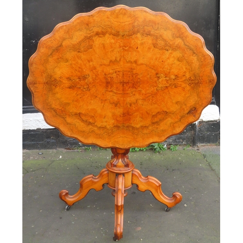 5 - 19th century walnut veneered shaped tilt top side table on quadrofoil supports. Approx. 74cms H x 94... 