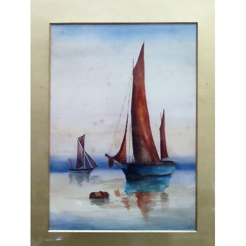 106 - Victorian gilt framed watercolour depicting a sailing boat at sea, unsigned. Approx. 34cms x 24cms