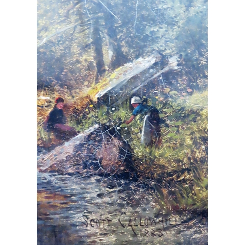 3 - James Scott Callowhill (1838-1917) - Heavily gilt framed oil on canvas - On the Wye. Approx. 29cms x... 