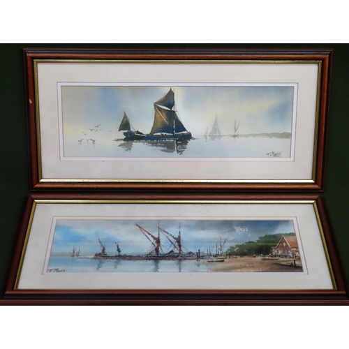 115 - Thomas Moore - Pair of framed watercolours on textured paper, depicting sailing boats on the coast. ... 