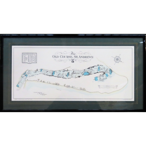 91 - Framed polychrome print - The Old Couse, St. Andrews, 1924. Approx. 27.5cms x 62.5cms
