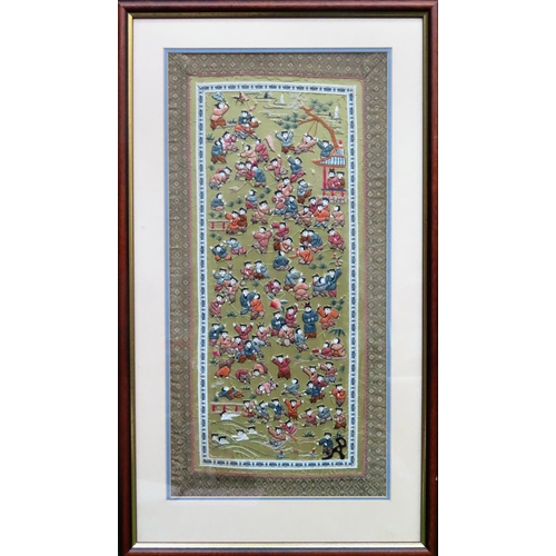 61 - Framed Oriental embroidered silk panel. Approx. 58cms x 28cms
