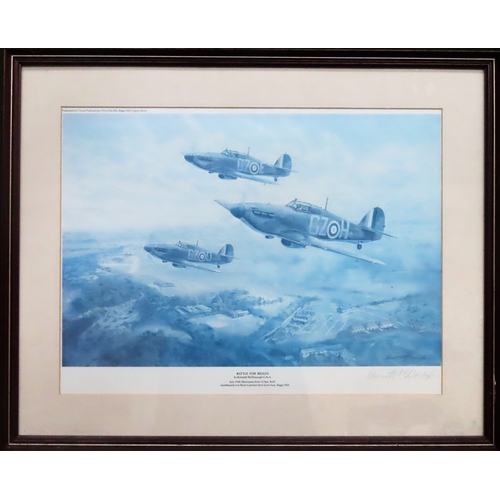 73 - Kenneth McDonough - Framed pencil signed polychrome print - Battle for Biggin. Approx. 30cms x 41cms
