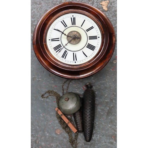 83 - 19th century mahogany framed and glazed wall hanging clock, with circular enamelled dial. Approx. 28... 