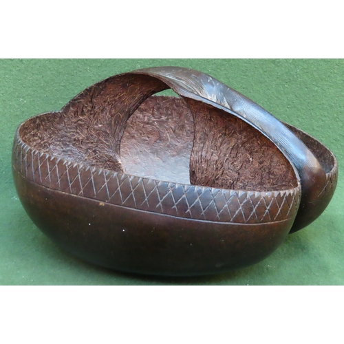 3 - Late 19th/early 20th century Coco De Mur nut, carved into a basket with carry handle. Approx. 16.5cm... 