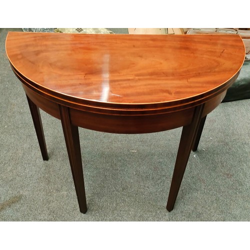 181 - MAHOGANY INLAID FOLD OVER TABLE. APP. 71.5CM H x 92CM W x 92CM D