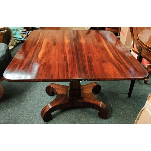 19 - MAHOGANY FOLD OVER TABLE WITH INTERIOR COMPARTMENT. APP. 74CM H x 92CM W x 91CM D