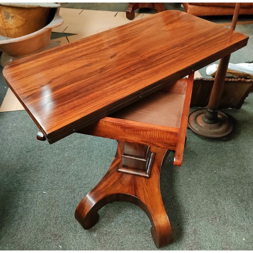 13 - MAHOGANY FOLD OVER TABLE WITH INTERIOR COMPARTMENT. APP. 72CM H x 92.5CM W x 92CM D