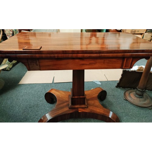 13 - MAHOGANY FOLD OVER TABLE WITH INTERIOR COMPARTMENT. APP. 72CM H x 92.5CM W x 92CM D