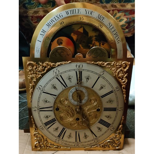 7 - MAHOGANY FRAMED INLAID LONG CASE CLOCK WITH SQUARE BRASS ROLLING MOON DIAL & EIGHT DAY STRIKER, BY C... 