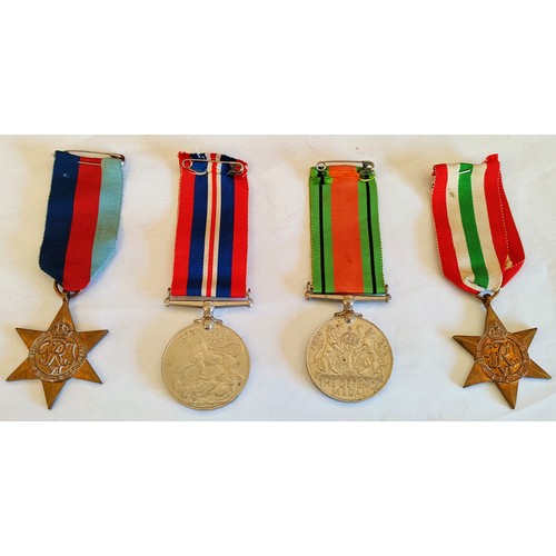 263 - SET OF FOUR WORLD WAR TWO MEDALS COMPRISING OF THE 1939-1945 STAR, THE ITALY STAR, THE DEFENCE STAR,... 