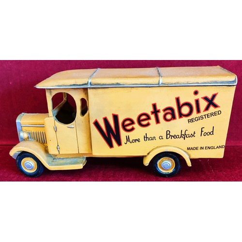 253 - VINTAGE HANDPAINTED WEETABIX ADVERTISING MODEL VAN. APP. 12.5CM H X 27.5CM L X 9.5CM W