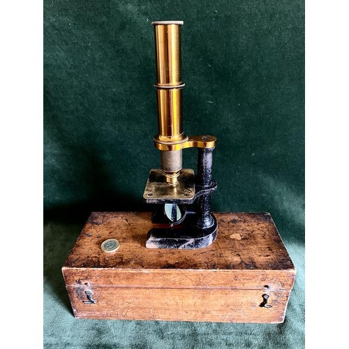 274 - EARLY 20TH CENTURY MICROSCOPE, IN ORIGINAL BOX WITH ACCESORIES, LEAFLETS ETC, APPROX 25cm HIGH