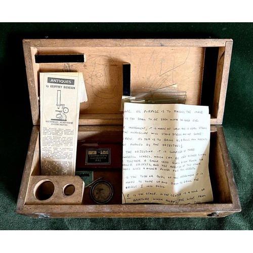 274 - EARLY 20TH CENTURY MICROSCOPE, IN ORIGINAL BOX WITH ACCESORIES, LEAFLETS ETC, APPROX 25cm HIGH