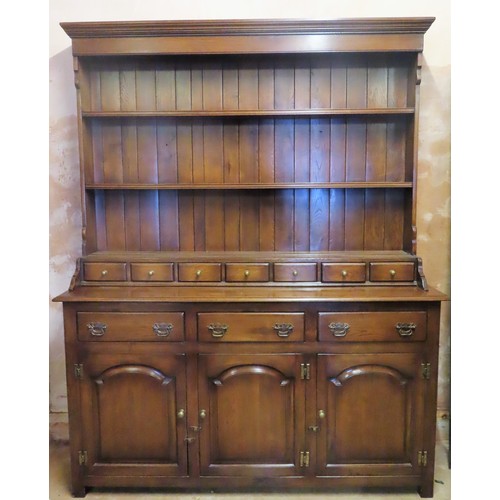 15 - Early/Mid 20th century oak kitchen dresser with plate rack. App. 203cm H x 160cm W x 49cm D