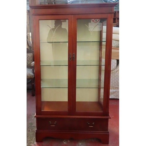 145 - Strongbow 20th century yew wood two door glazed display cabinet. App. 151cm H x 86cm W x 38cm D