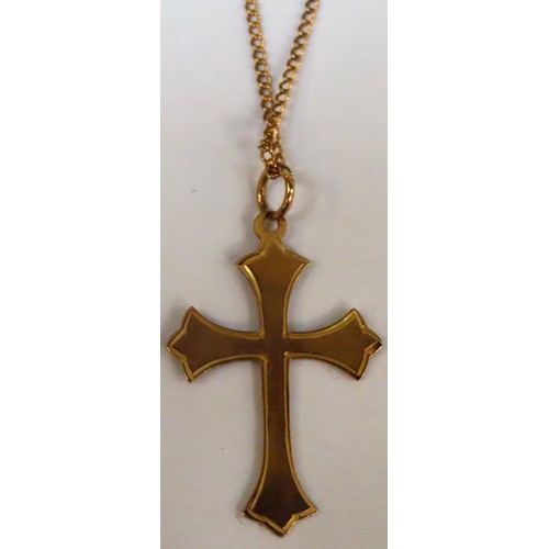 288 - 9ct gold cross on 9ct gold chain. Weight. 2.6G