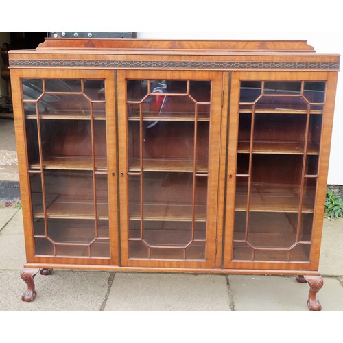 53 - 20th century three door galzed display cabinet on ball and claw supports App. 125cm H x 139cm W x 31... 