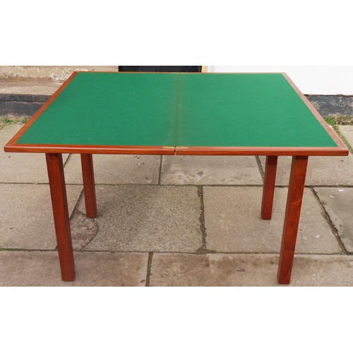 62 - Mid 20th century teak coloured campaign style fold over games table with felt lined interior. App. 7... 