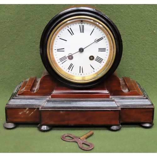 33 - Late 19th/Early 20th century Breakfront mahogany cased mantle clock with enamelled circular dial. Ap... 