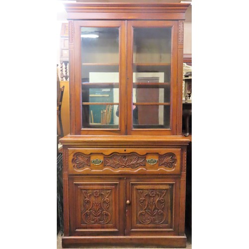 39 - 19th century carved fronted mahogany secretaire bookcase, fitted with pull out drop front writing de... 