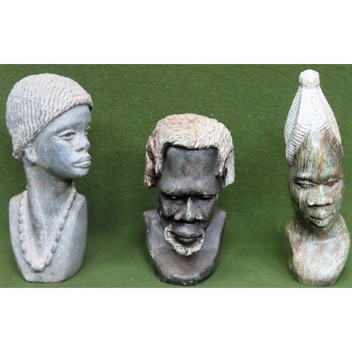 129 - Three various carved African style soapstone busts