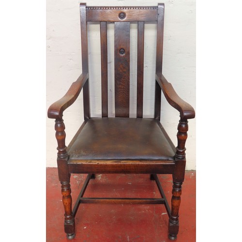 98 - Early 20th century single oak armchair. App. 105cm H x 56cm W x 54cm D