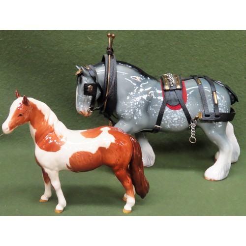 231 - Beswick Pinto Skewald horse, plus sylvac shire horse