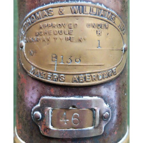 230 - Thomas and Williams Ltd vintage brass mounted miners lamp.