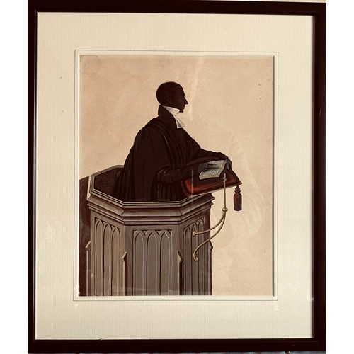 219 - SEMI SILHOUETTE AND COLOUR WASH- 'THE PREACHER', CIRCA 1850, APPROXIMATELY 26 x 20cm