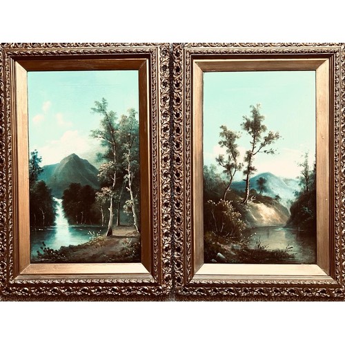 215 - PAIR OF OIL PAINTINGS, RURAL SUBJECT, GILDED AND PIERCED FRAME, UNSIGNED, APPROXIMATELY 49 x 29cm