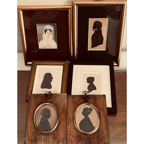 25 - COLLECTION OF FIVE SILHOUETTE MINIATURE PORTRAITS PLUS ONE POLYCHROME MINIATURE