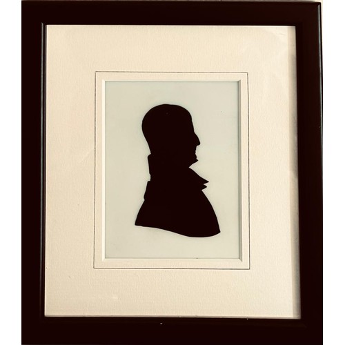 191 - SILHOUETTE PAINTED ON OPALINE GLASS DEPICTING MR DOWNWARD, 1823-1908, APPROXIMATELY 9.5 x 7cm