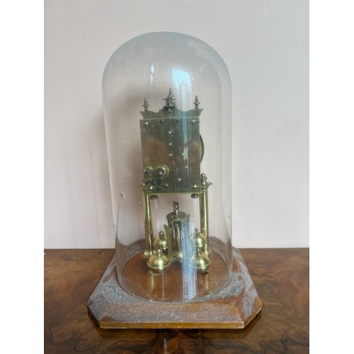 22 - BRASS MANTLE CLOCK UNDER GLASS DOME. DOME APPROX. 30CM H