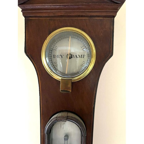 66 - WHEEL BAROMETER, MAHOGANY FRAMED, T VERGAR, APPROX 98cm LONG