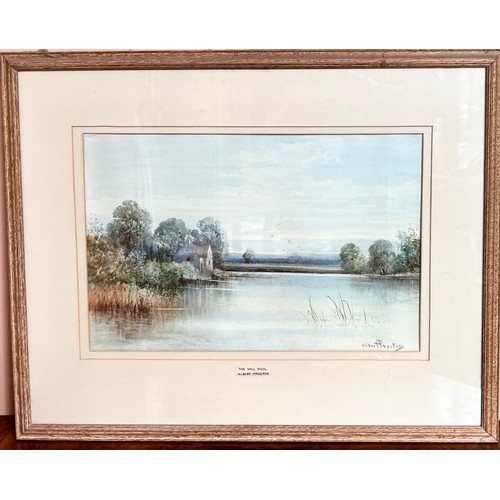 135 - ALBERT PROCTOR 1864-1909, WATERCOLOUR, THE MILL POOL, SIGNED, FRAMED AND GLAZED, APPROX 31 x 47cm