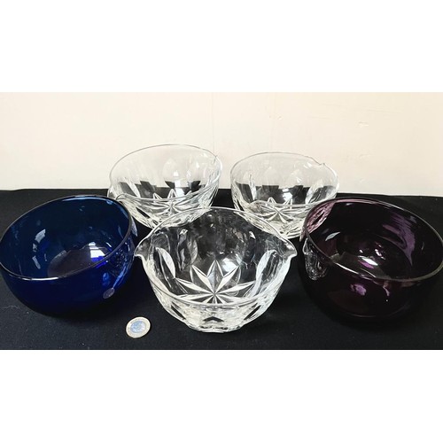 184 - THREE WINE GLASS COOLING BOWLS PLUS TWO GLASS FINGER BOWLS