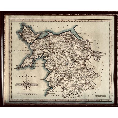 155 - GILT FRAMED ANTIQUE MAP OF NORTH WALES. APPROX. 22.5 X 28CM