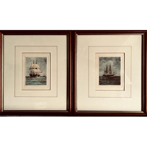 96 - TWO COLOURED ENGRAVINGS- 'MAYFLOWER' AND 'NEW BEDFORD WHALER', EACH APPROXIMATELY 12 x 9cm