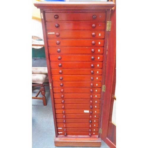 21 - Victorian mahogany single door specimen chest of 20 drawers. App. 139cm H x 52cm W x 48cm D