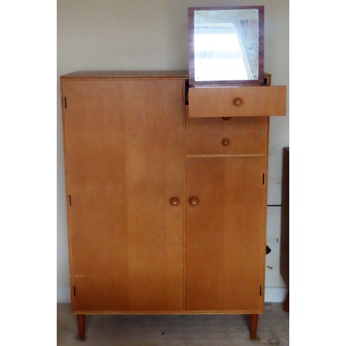 48 - Meredew mid 20th century light oak gentlemans wardrobe. App. 131cm H x 94cm W x 46cm D