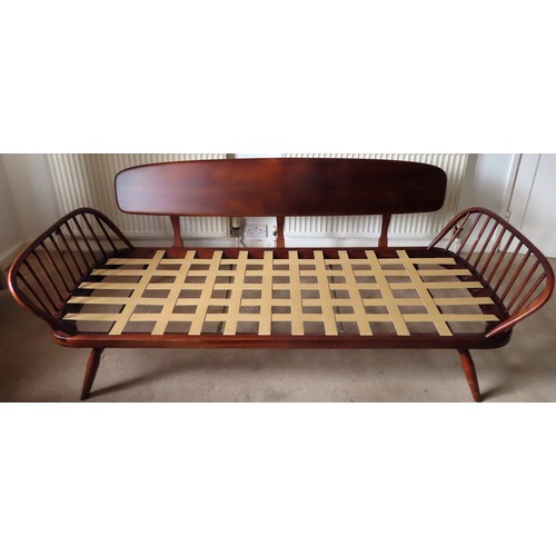 3 - Dark Ercol mid 20th century upholstered day bed by Lucian Ercolani. App. 76cm H x 208cm W x 78cm D